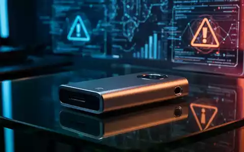 Ein modernes Krypto-Hardware-Wallet auf einem dunklen Schreibtisch mit digitaler Hintergrundgrafik. - Foto: über boerse-global.de
