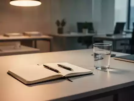 Ein aufgerĂ€umter, moderner Schreibtisch mit Notizbuch, der eine AtmosphĂ€re von mentaler Klarheit und Fokus ausstrahlt. - Foto: ĂŒber boerse-global.de