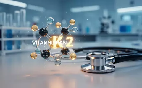 Stilisierte Molekülstruktur von Vitamin K2 neben einem medizinischen Stethoskop als Symbol für Gefäßgesundheit. - Foto: über boerse-global.de