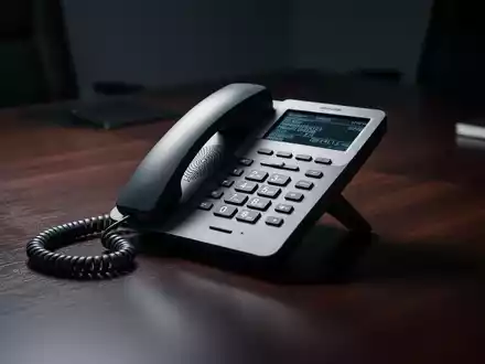 Ein modernes Telefon auf einem Schreibtisch als Symbol für betrügerische Anrufe durch falsche Polizeibeamte. - Foto: über boerse-global.de