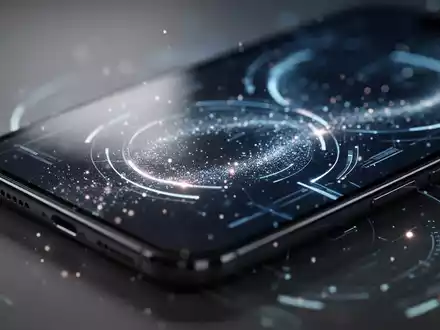 Nahaufnahme eines modernen Smartphones mit einer abstrakten, leuchtenden Benutzeroberfläche. - Foto: über boerse-global.de