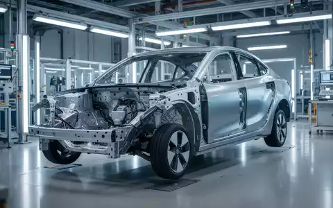 Modernes Elektroauto-Fahrgestell in einer hochmodernen Produktionshalle bei der Montage. - Foto: über boerse-global.de