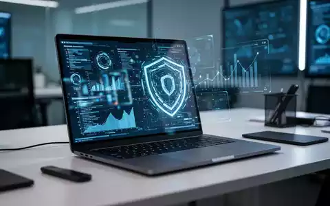 Ein professioneller Arbeitsplatz mit Laptop-Bildschirm, der Echtzeit-Cybersicherheit und digitale Identitätsprüfung symbolisiert. - Foto: über boerse-global.de