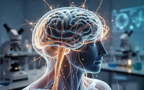 Abstrakte Darstellung der Muskel-Hirn-Achse mit leuchtenden Nervenbahnen und Muskelfasern als Symbol für neurologische Forschung. - Foto: über boerse-global.de