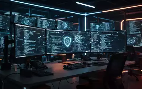 Cyber-Sicherheitszentrum mit leuchtenden digitalen Datenbildschirmen für Netzwerksicherheit und Bedrohungsabwehr. - Foto: über boerse-global.de