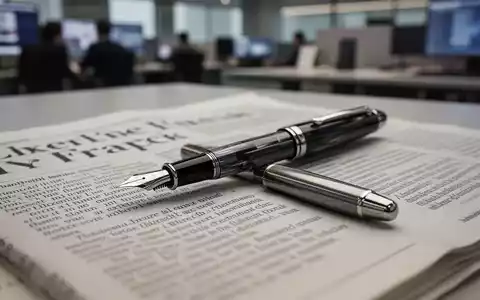 Ein Füllfederhalter liegt auf einer gedruckten Zeitungsseite in einer modernen Redaktionsumgebung. - Foto: über boerse-global.de