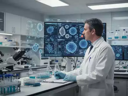 Wissenschaftler bei der Analyse komplexer biologischer Daten an einem Bildschirm in einem modernen medizinischen Labor. - Foto: über boerse-global.de