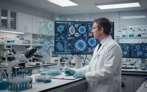 Wissenschaftler bei der Analyse komplexer biologischer Daten an einem Bildschirm in einem modernen medizinischen Labor. - Foto: über boerse-global.de