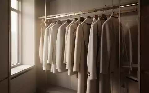 Ein minimalistisch gestalteter Kleiderschrank mit einer kuratierten Auswahl hochwertiger, neutralfarbener Kleidungsstücke. - Foto: über boerse-global.de