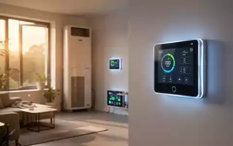 Modernes, energieeffizientes Wohnzimmer mit digitalem Smart-Home-Energiemonitor an der Wand und moderner Heiztechnik. - Foto: über boerse-global.de