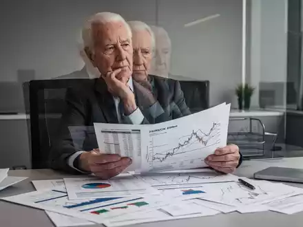 Eine Person betrachtet nachdenklich Rentenunterlagen und Finanzdiagramme an einem modernen Schreibtisch. - Foto: über boerse-global.de