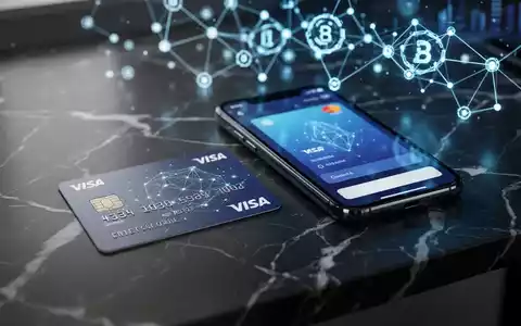 Eine moderne Visa-Karte und ein Smartphone mit Krypto-Wallet-App auf einem Schreibtisch, die den digitalen Zahlungsverkehr symbolisieren. - Foto: über boerse-global.de