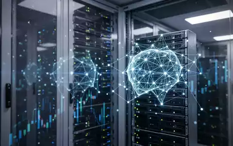 Abstrakte digitale Netzwerkknoten in einem modernen Rechenzentrum als Symbol für KI-Zahlungsinfrastruktur und Cloud-Technologie. - Foto: über boerse-global.de