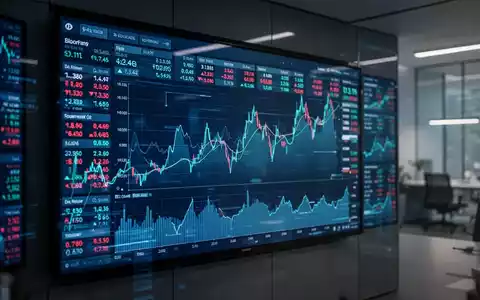 Digitale Finanzdaten und Aktienkurse auf einem modernen Bildschirm in einem Büro. - Foto: über boerse-global.de