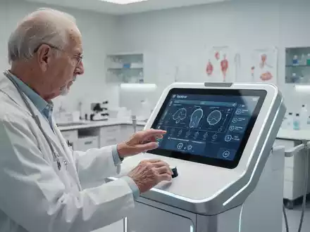 Ältere Person bei einem kognitiven Reaktionstest in einem modernen klinischen Forschungslabor. - Foto: über boerse-global.de