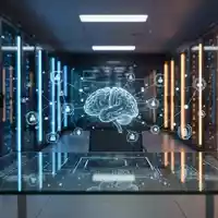 Modernes Rechenzentrum mit leuchtenden Servern und einer holografischen Benutzeroberfläche für Cybersecurity und KI. - Foto: über boerse-global.de