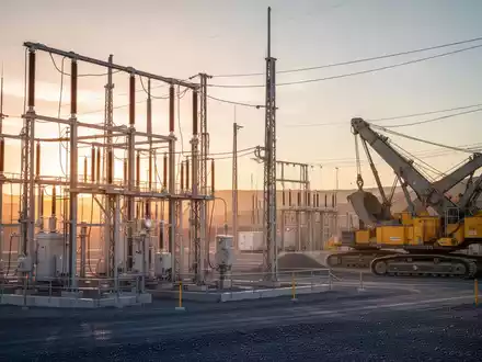 Moderne Bergbauanlage mit fortschrittlicher Strominfrastruktur bei Sonnenuntergang. - Foto: über boerse-global.de