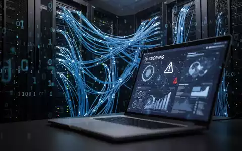 Digitale Netzwerkstruktur mit leuchtenden Glasfaserkabeln und abstrakten Datenströmen als Symbol für KI-gestützte Cyberangriffe. - Foto: über boerse-global.de