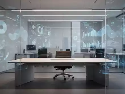 Moderner, minimalistischer Büroraum mit verschwommenen digitalen Datenvisualisierungen zur administrativen Infrastruktur. - Foto: über boerse-global.de