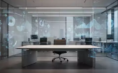 Moderner, minimalistischer Büroraum mit verschwommenen digitalen Datenvisualisierungen zur administrativen Infrastruktur. - Foto: über boerse-global.de
