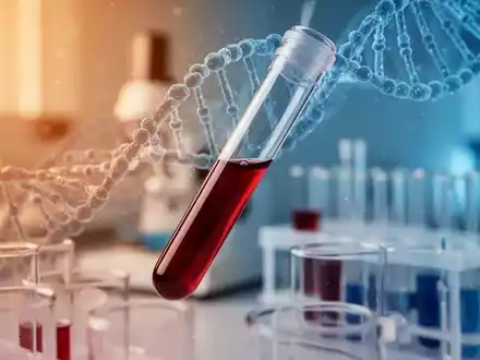 Laboraufnahme einer Blutprobe mit abstraktem DNA-Hintergrund zur Veranschaulichung saisonaler Genaktivität. - Foto: über boerse-global.de