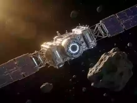 Ein futuristischer Satellit manövriert im Weltraum nahe an Weltraumschrott vor dem Hintergrund der Erde. - Foto: über boerse-global.de