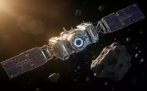 Ein futuristischer Satellit manövriert im Weltraum nahe an Weltraumschrott vor dem Hintergrund der Erde. - Foto: über boerse-global.de