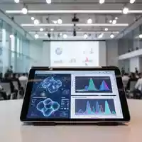 Digitales Tablet mit medizinischen Datenvisualisierungen in einem modernen Konferenzsaal. - Foto: über boerse-global.de