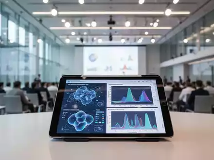 Digitales Tablet mit medizinischen Datenvisualisierungen in einem modernen Konferenzsaal. - Foto: über boerse-global.de