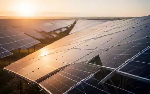 Moderne Solarpark-Anlage mit Photovoltaik-Modulen bei goldenem Licht. - Foto: über boerse-global.de