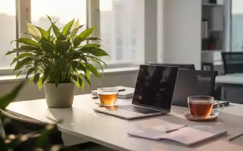 Ein moderner, heller Arbeitsplatz mit einer Pflanze auf einem Schreibtisch, der eine gesunde und entspannte Arbeitsumgebung symbolisiert. - Foto: über boerse-global.de