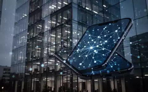 Abstraktes digitales Datennetzwerk auf einem Smartphone vor einem modernen Bürogebäude, symbolisch für Datenschutzbedenken. - Foto: über boerse-global.de