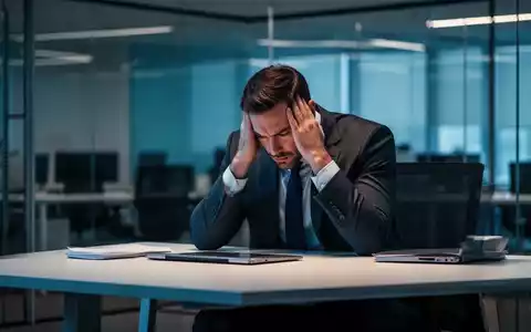 Ein erschöpfter Mitarbeiter sitzt an einem modernen Schreibtisch in einem Büro, symbolisch für psychische Belastung. - Foto: über boerse-global.de