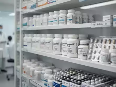 Nahaufnahme von Medikamentenpackungen und Pillendosen in einer modernen Apotheke, unscharfer Hintergrund. - Foto: über boerse-global.de