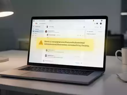 Ein Laptop-Bildschirm mit gelbem Warnbanner in professioneller E-Mail-Oberfläche gegen versehentliche Allen-Antworten. - Foto: über boerse-global.de