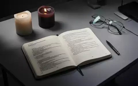 Ein minimalistischer Schreibtisch mit Notizbuch und Brille in gedimmtem Licht als Symbol für kritische Selbstreflexion. - Foto: über boerse-global.de