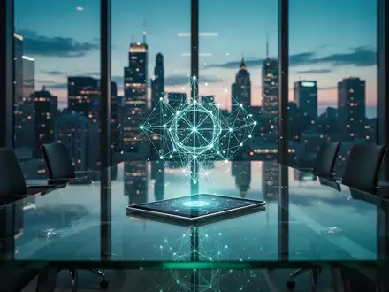 Digitale Netzwerkgrafik auf einem Tablet in einem modernen Büro als Symbol für Blockchain-basierte Finanztransaktionen. - Foto: über boerse-global.de