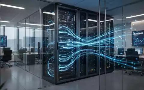 Moderne Serveranlage in einem Finanzinstitut mit blau leuchtenden Datenströmen als Symbol für regulatorische IT-Sicherheit. - Foto: über boerse-global.de