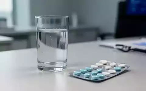 Ein Glas Leitungswasser und eine Medikamentenpackung auf einem medizinischen Untersuchungstisch. - Foto: über boerse-global.de