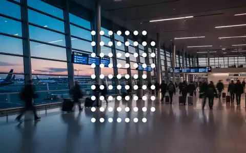 Abstrakte Darstellung eines modernen Flughafenterminals in der Abenddämmerung als Symbol für die Reisebranche. - Foto: über boerse-global.de