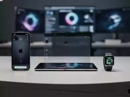 Ein iPhone, ein iPad und eine Apple Watch liegen nebeneinander auf einem modernen Schreibtisch. - Foto: über boerse-global.de
