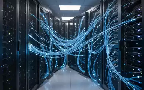 Modernes Server-Rechenzentrum mit leuchtenden Glasfaserkabeln als Symbol für IT-Sicherheit und digitale Infrastruktur. - Foto: über boerse-global.de