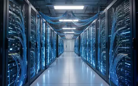 Modernes Rechenzentrum mit leuchtenden Server-Racks und Glasfaserkabeln als Symbol für massive KI-Infrastrukturinvestitionen. - Foto: über boerse-global.de