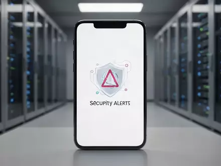 Ein Smartphone-Bildschirm mit digitalem Sicherheitswarnsymbol vor verschwommenem Hintergrund von Datenservern. - Foto: über boerse-global.de