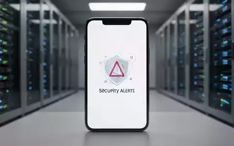 Ein Smartphone-Bildschirm mit digitalem Sicherheitswarnsymbol vor verschwommenem Hintergrund von Datenservern. - Foto: über boerse-global.de