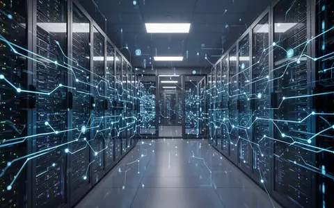 Modernes Rechenzentrum mit digitalen Netzwerkgrafiken als Symbol für Cybersicherheit und KI-Regulierung im Finanzsektor. - Foto: über boerse-global.de