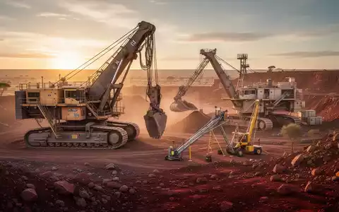 Moderne Bergbauanlage in Australien bei Sonnenuntergang mit schwerem Gerät und geologischer Ausrüstung. - Foto: über boerse-global.de