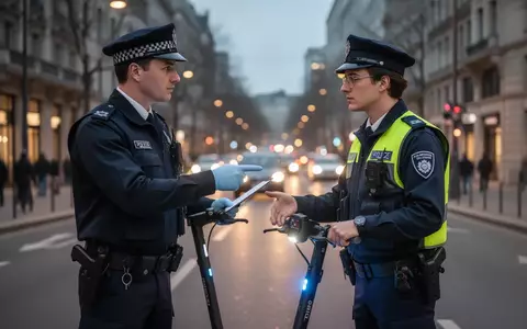 Polizeibeamter bei einer Verkehrskontrolle eines E-Scooter-Fahrers im urbanen Umfeld. - Foto: über boerse-global.de