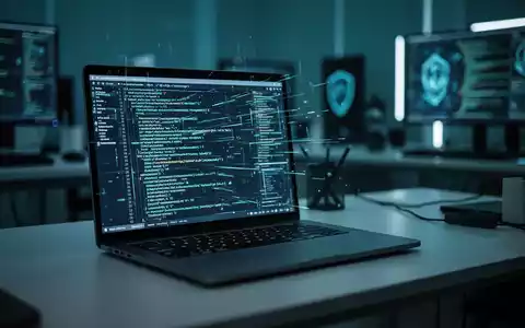 Leuchtender Laptop-Bildschirm in dunklem Cybersicherheits-Arbeitsbereich, symbolisiert digitale Schwachstellenforschung und Datensicherheit. - Foto: über boerse-global.de