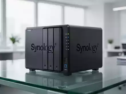 Ein Synology NAS-System auf einem modernen Schreibtisch in einem hellen Büro. - Foto: über boerse-global.de
